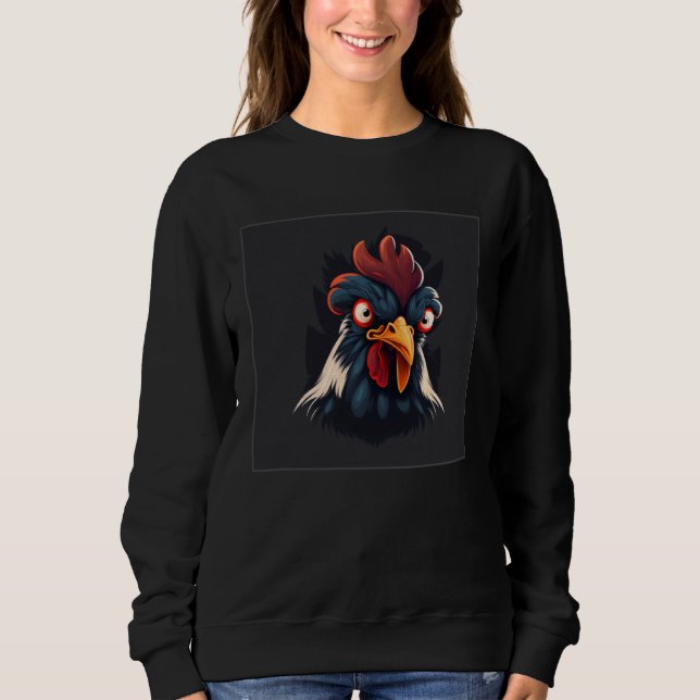 Sudadera Cool Black Chicken Illustration Rooster Minimal Wo (Anverso)