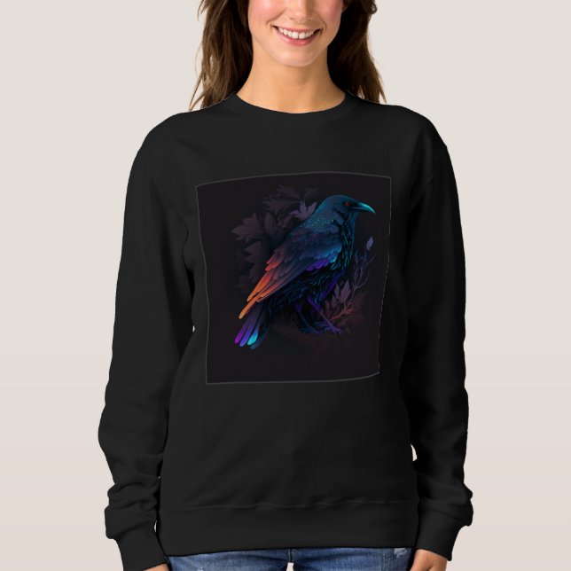 Sudadera Cool Black Raven Crow Illustration Birds Unique Wo (Anverso)