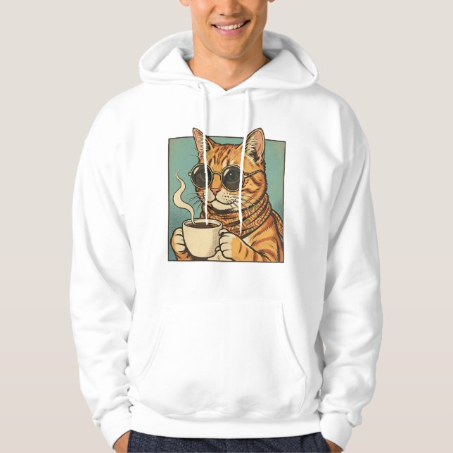 Sudadera Cool Cat Coffee Retro Style Design for Cat Lovers (Anverso)