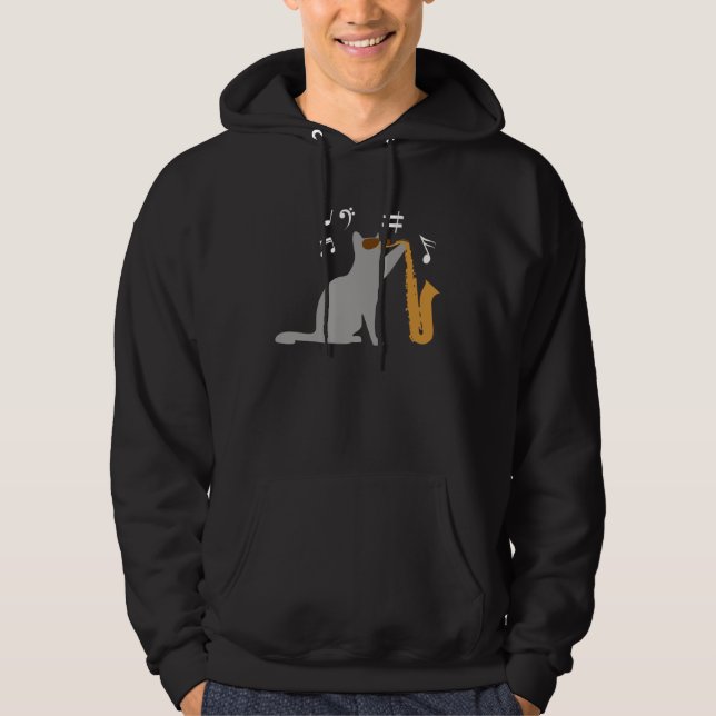 Sudadera Cool cat plays a saxophone  saxophone (Anverso)