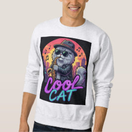Sudadera Cool Cat Saxophone – Retro Neon 90s Jazz Cat Desig