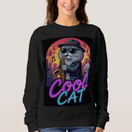 Sudadera Cool Cat Saxophone – Retro Neon 90s Jazz Cat Desig