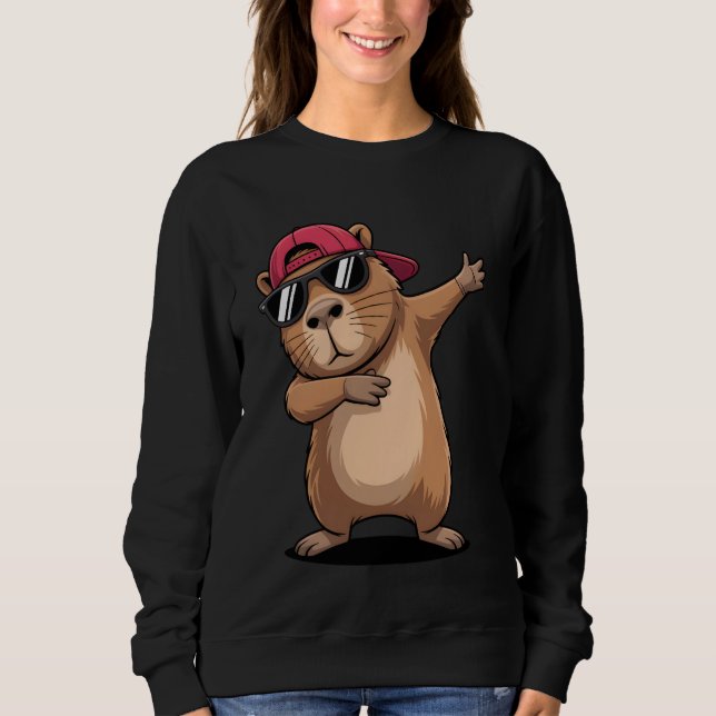 Sudadera Cool Dabbing Capybara Cartoon Animal Design (Anverso)