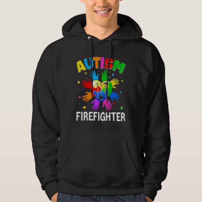 Sudadera Cool Firefighter Autism Awareness Heart Puzzle Rai (Anverso)