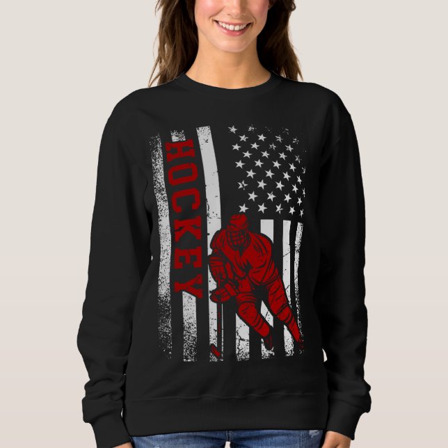 Sudadera Cool Ice Hockey Player Distressed USA American Fla (Anverso)