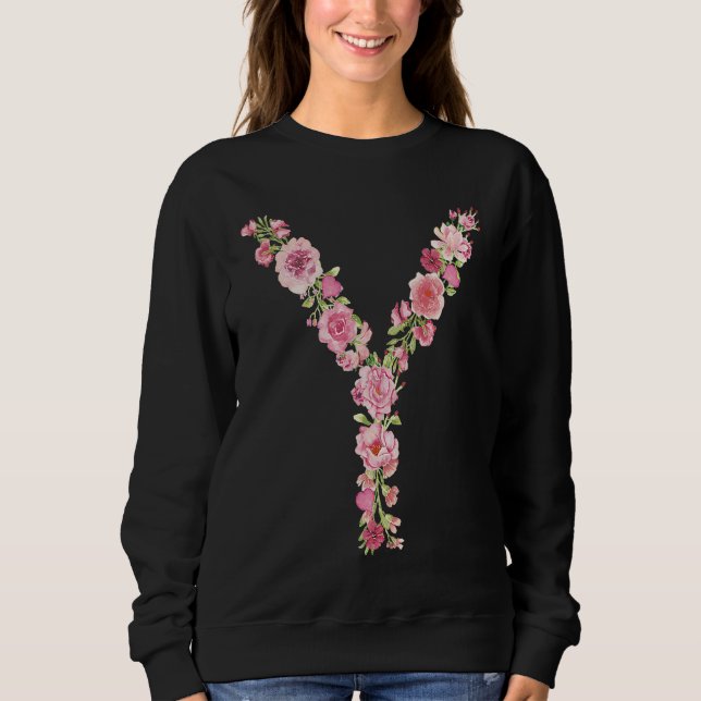Sudadera Cool Initial Alphabet Monogram Flowers  Floral Let (Anverso)