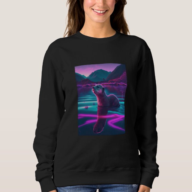Sudadera Cool Sea Otter Synthwave Wandering Otter  2 (Anverso)