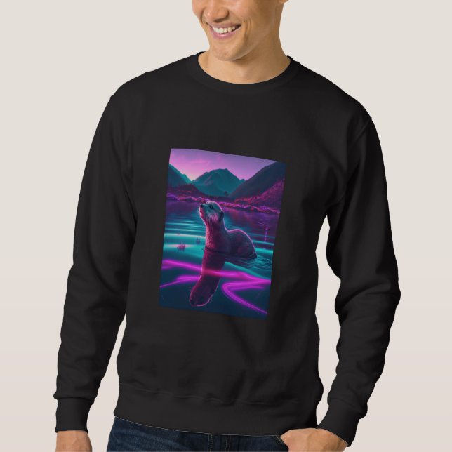 Sudadera Cool Sea Otter Synthwave Wandering Otter  2 (Anverso)
