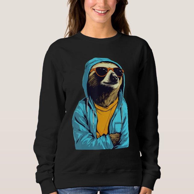 Sudadera Cool Sloth With Sunglasses And Blue Jacket For Laz (Anverso)