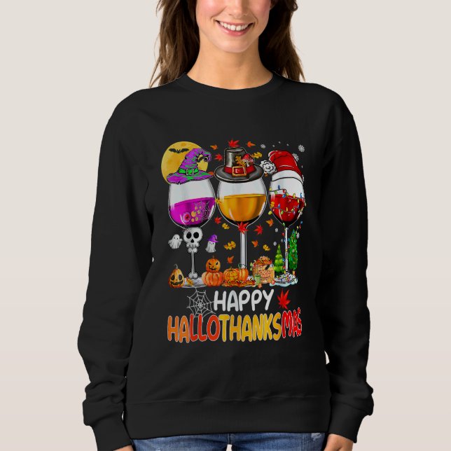 Sudadera Copas de vino de Hallothanksmas felices con sombre (Anverso)