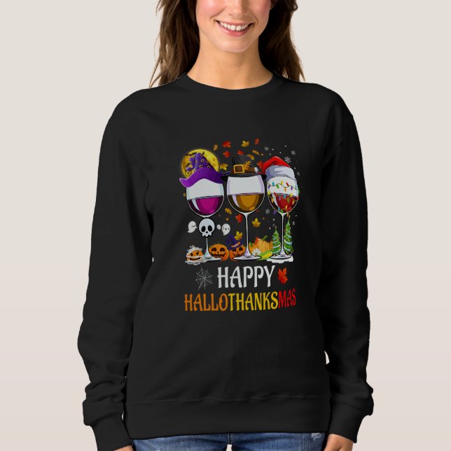 Sudadera Copas de vino de Hallothanksmas felices Sombrero d (Anverso)