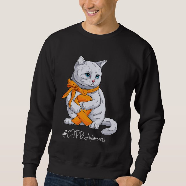 Sudadera COPD Awareness Month Orange Ribbon Cat (Anverso)