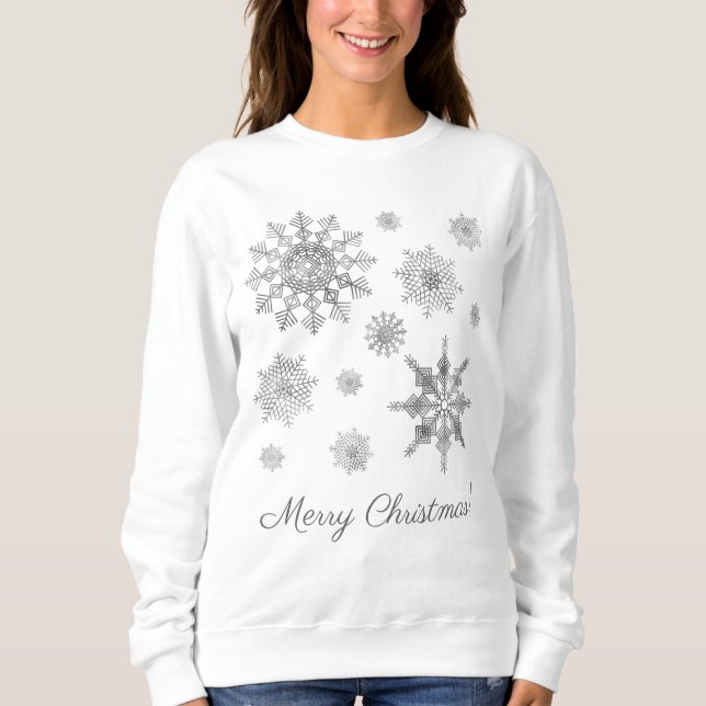 Sudadera Copo de Nieve Gris Plateado Con Texto Feliz Navida (Anverso)