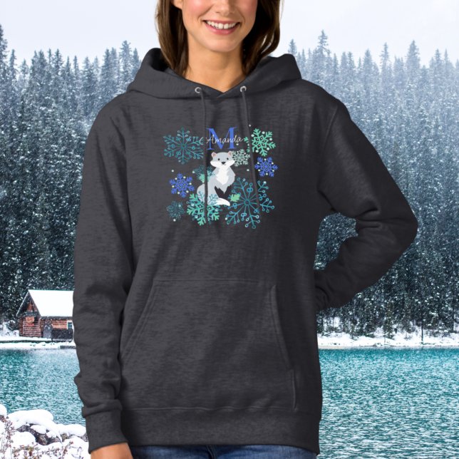 Sudadera Copos de nieve azul Monograma Gray Fox personaliza (Subido por el creador)