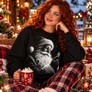 Sudadera Copos de nieve de Papá Noel Negro Blanco Navidad R
