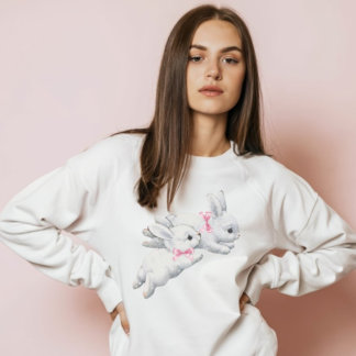 Sudadera Coqueta: Adorables conejos blancos con arco rosado