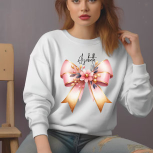 Sudadera Coquette Aesthetic Pink Bow Custom Name Sweatshirt