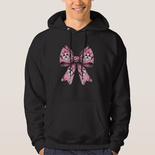 Sudadera Coquette Bow Havanese Dog Pattern Mom Chica Pink M (Anverso)