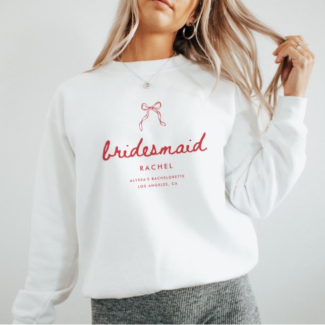 Sudadera Coquette Bow Script Bridesmaid's Name Bachelorette (Subido por el creador)