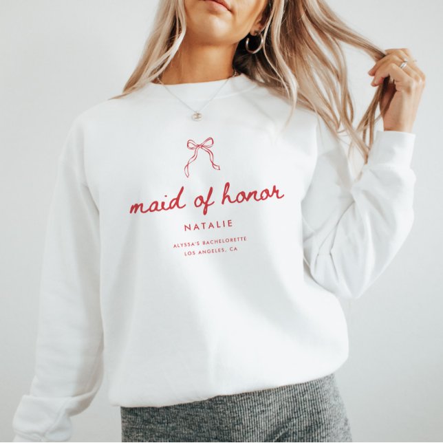 Sudadera Coquette Bow Script Maid of Honor Bachelorette (Subido por el creador)