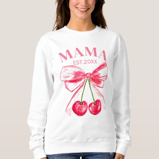 Sudadera Coquette Pink Bow Cherries Aestética de mamá (Anverso)