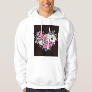 Sudadera Corazón acuarela floral: rosas vintage.