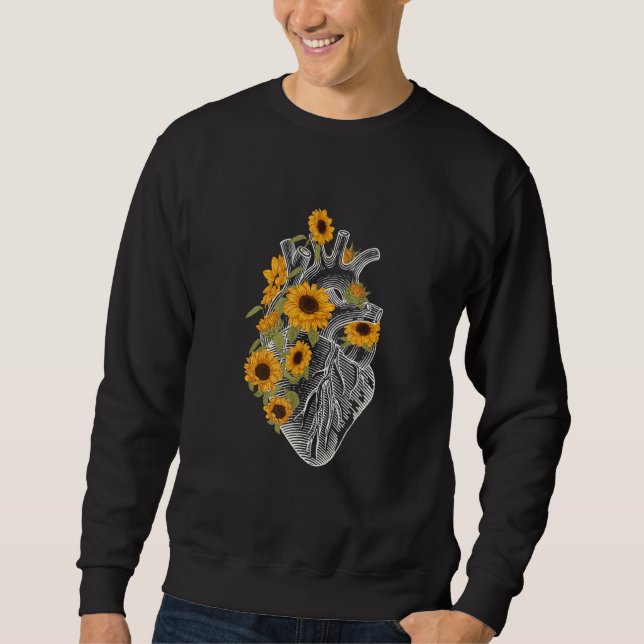 Sudadera Corazón anatómico con flores de girasol flujo card (Anverso)
