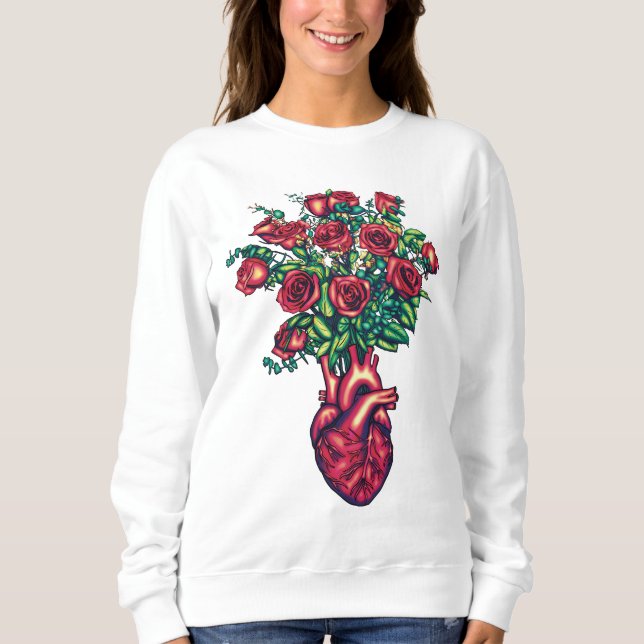 Sudadera Corazón anatómico con Rosas, guerrero del corazón (Anverso)