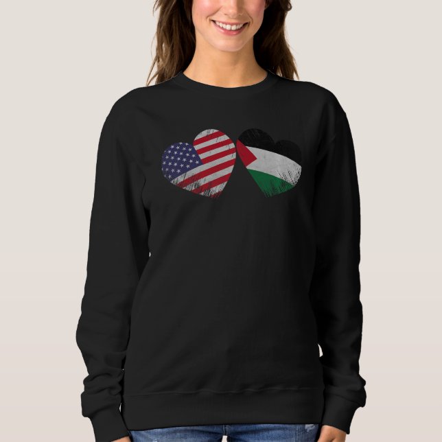 Sudadera Corazón Bandera Americana Palestina Familia Patrió (Anverso)