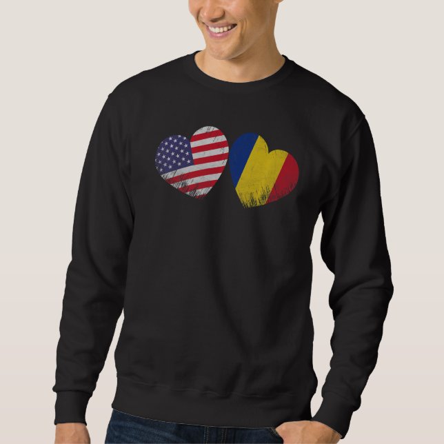 Sudadera Corazón Bandera Americana Rumana Familia Patriótic (Anverso)