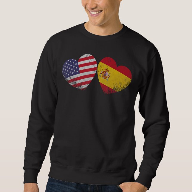 Sudadera Corazón Bandera Española Americana Herit Familia P (Anverso)