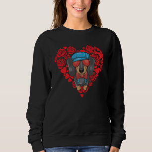 Sudadera Corazón de amor día de San Valentín rosas dachshun