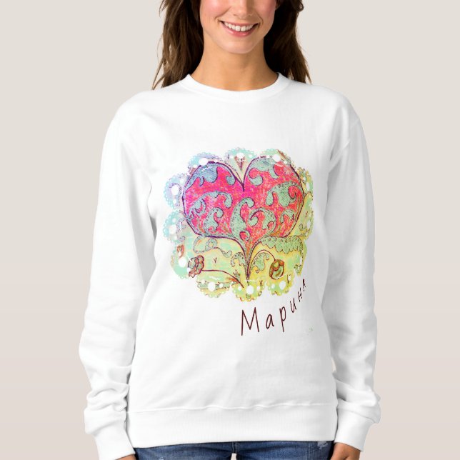 Sudadera Corazón de arte popular con hojas, flores y nombre (Anverso)