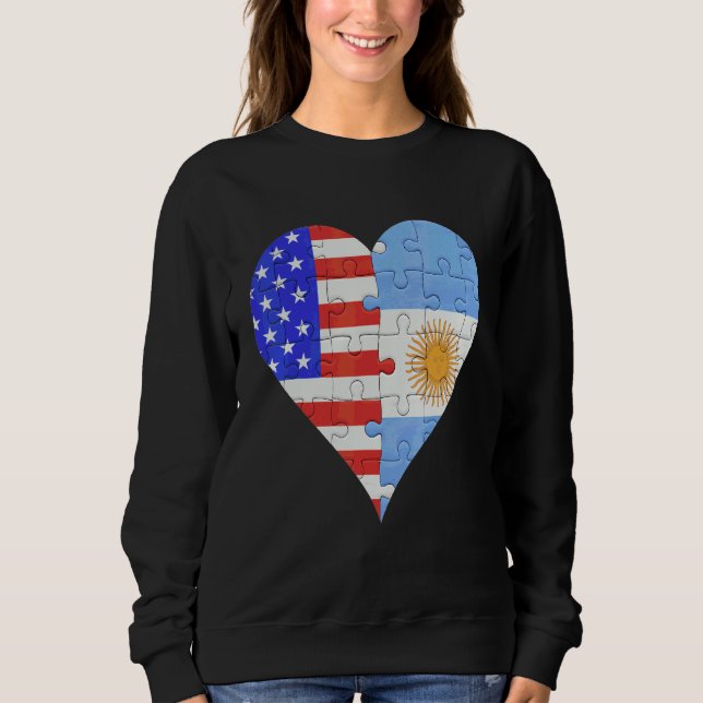 Sudadera Corazón de bandera argentina estadounidense (Anverso)