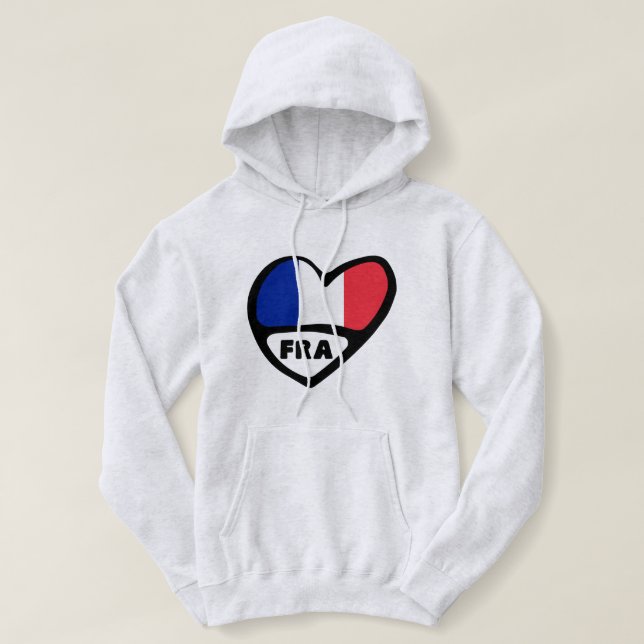 Sudadera Corazón de bandera del código de país de Francia,  (Diseño del anverso)