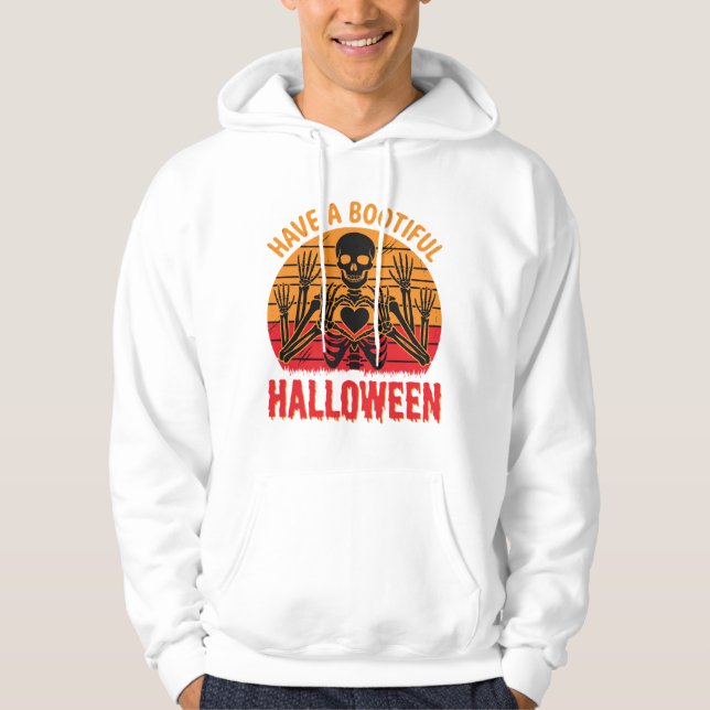 Sudadera Corazón de esqueleto de Halloween Bootiful Atardec (Anverso)