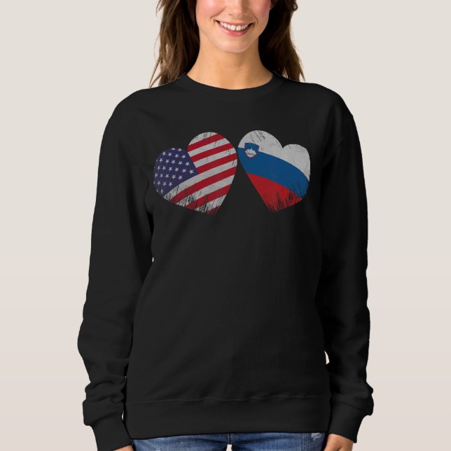 Sudadera Corazón de la bandera norteamericana eslovena, fam (Anverso)