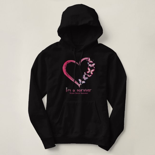 Sudadera Corazón de mariposa rosa Soy un sobreviviente de c (Diseño del anverso)