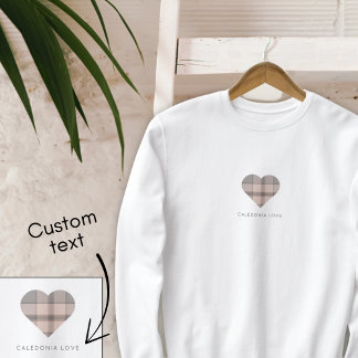 Sudadera Corazón lindo Beige escocés Tartán
