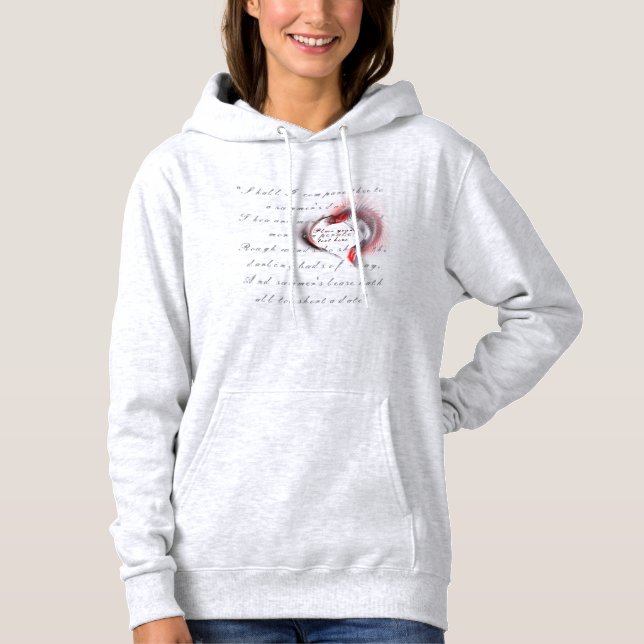 Sudadera Corazón metalizado con el soneto de Shakespeare 18 (Anverso)