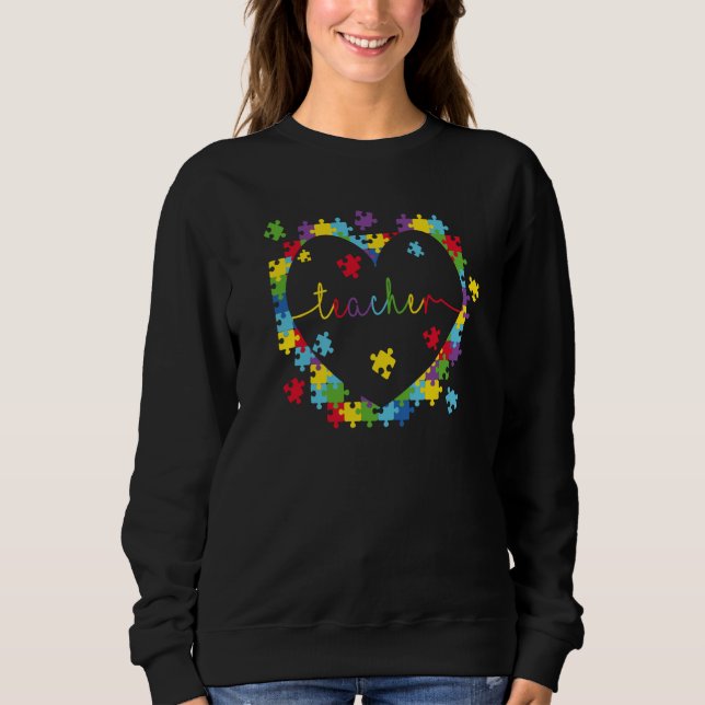 Sudadera Corazón Rompecabezas Retro Profesor Conciencia de  (Anverso)