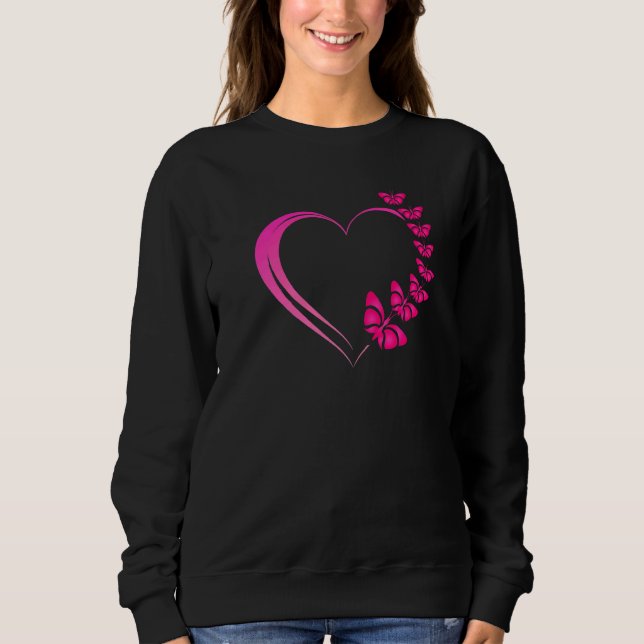 Sudadera Corazón Rosa Caliente Con Mariposas Rosadas Para M (Anverso)