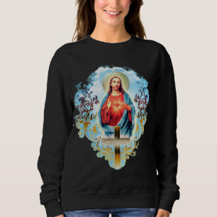 Sudadera Corazón sagrado de Jesucristo Cruz de la Vintage C