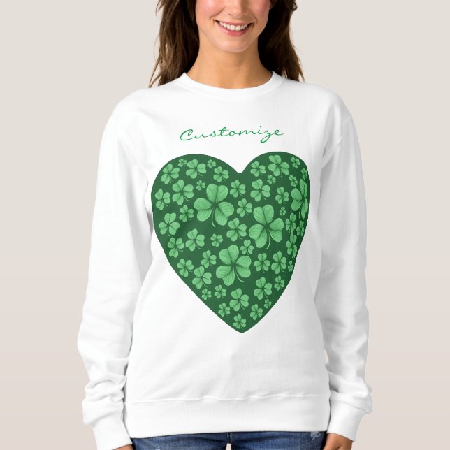Sudadera corazón verde de Shamrock St Patrick's Day  (Anverso)