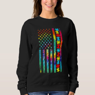 Sudadera Corbata de tinte de la bandera americana del autis