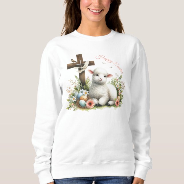 Sudadera Cordero de Pascua Personalizado Acuarela (Anverso)