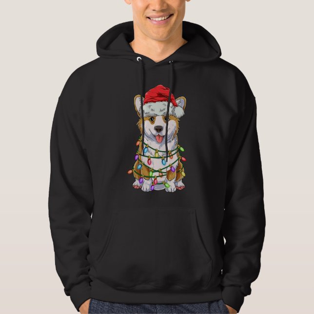 Sudadera Corgi Christmas Tree Lights Santa Hat Dog (Anverso)