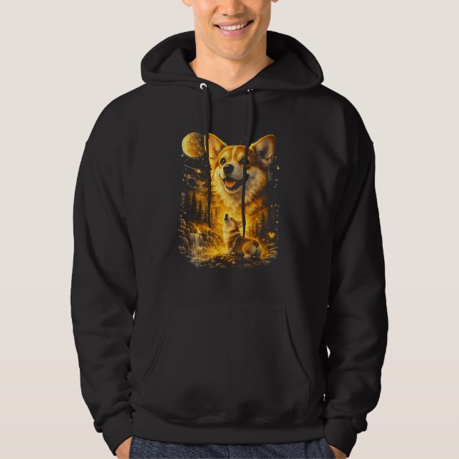 Sudadera Corgi Divertido Aullando a La Luna (Anverso)