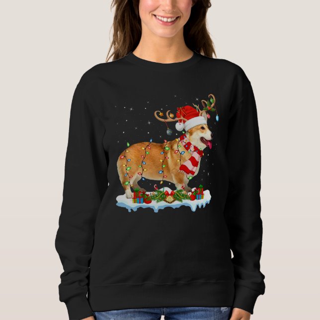 Sudadera Corgi Dog Iluminando a Santa Reindeer Gorra Corgi  (Anverso)