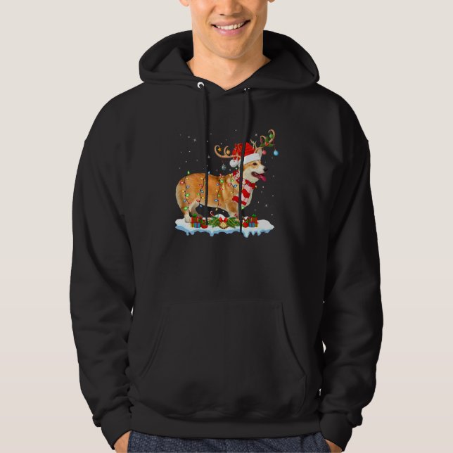 Sudadera Corgi Dog Iluminando a Santa Reindeer Gorra Corgi  (Anverso)